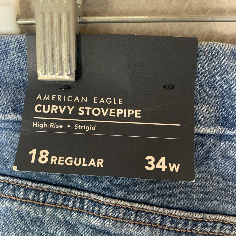 American Eagle Curvy Stovepipe Jeans Womens 18 (34w) Blue Strigid High Rise Raw - Picture 3 of 10